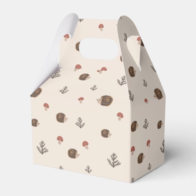 Cute Hedgehog and Mushrooms Forest Pattern Favor Box (Front Side)