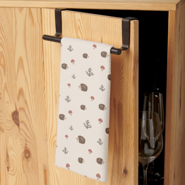 Cute Hedgehog and Mushrooms Forest Pattern Kitchen Towel (Thirds Fold)
