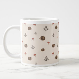 Cute Hedgehog and Mushrooms Forest Pattern Large Coffee Mug