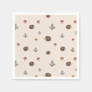 Cute Hedgehog and Mushrooms Forest Pattern Napkin