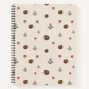 Cute Hedgehog and Mushrooms Forest Pattern Notebook