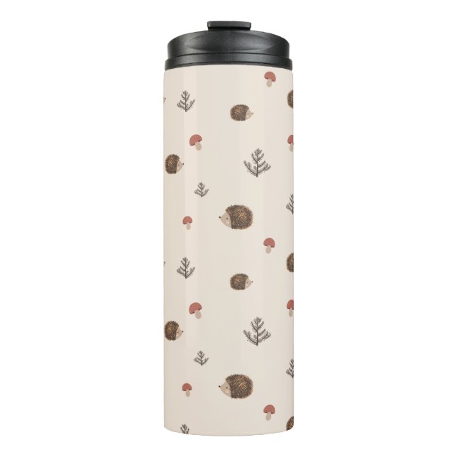 Cute Hedgehog and Mushrooms Forest Pattern Thermal Tumbler (Front)