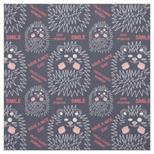 Cute Hedgehog And Positive Text Pattern For Black Fabric