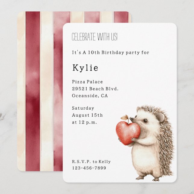 Cute Hedgehog Animal Heart Birthday   Invitation (Front/Back)