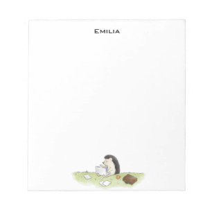 Cute Hedgehog Animal with Computer Colour Notebook Notepad