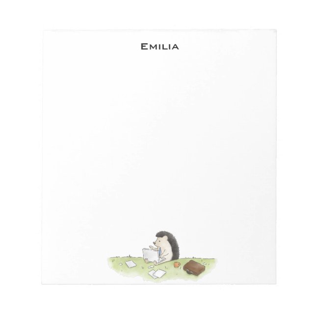 Cute Hedgehog Animal with Computer Colour Notebook Notepad (Front)