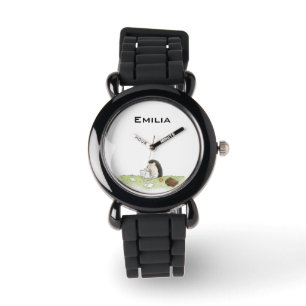 Cute Hedgehog Animal with Computer Colour Watch
