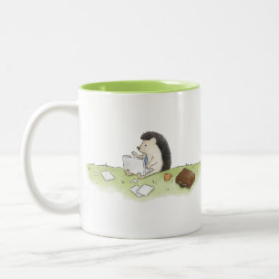 Cute Hedgehog Animal with Computer Double-Sided Two-Tone Coffee Mug