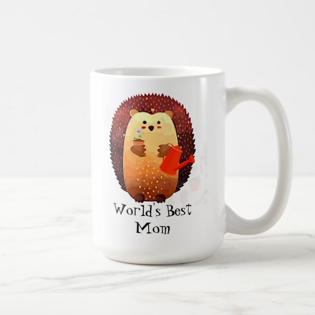 Cute Hedgehog Animal World's Best Mom Mother Coffee Mug (Right)