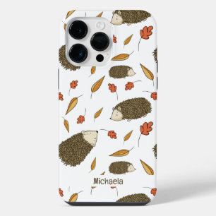 Cute Hedgehog Autumn Leaves Pattern iPhone 14 Pro Max Case