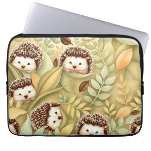 Cute Hedgehog Autumn Leaves Pattern Laptop Sleeve