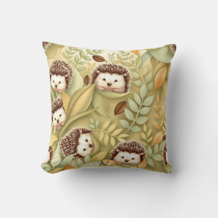 Cute Hedgehog Autumn Leaves Pattern Throw Pillow