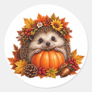 Cute Hedgehog Autumn Pumpkin Harvest Classic Round Sticker