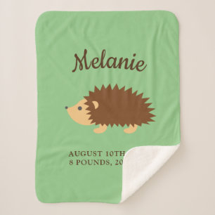 Cute hedgehog baby sherpa blanket with custom name