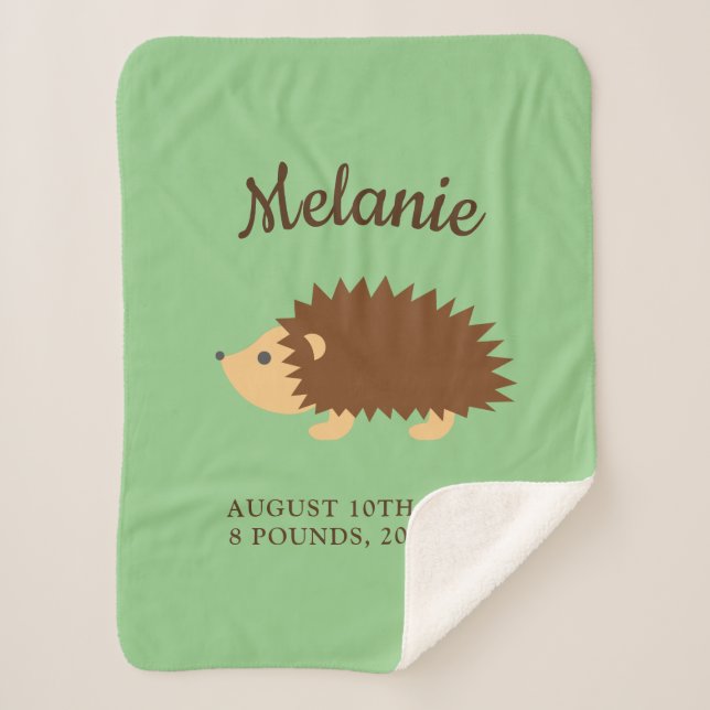 Cute hedgehog baby sherpa blanket with custom name (Front)