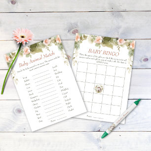 Cute Hedgehog Baby Shower Bingo and Animal Match Invitation