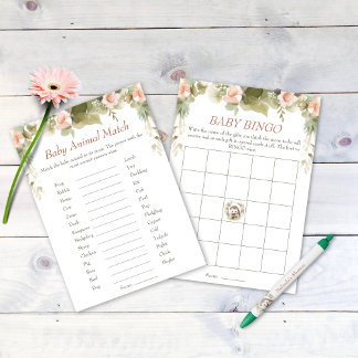 Cute Hedgehog Baby Shower Bingo and Animal Match Invitation