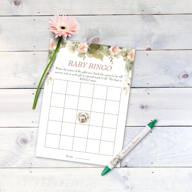 Cute Hedgehog Baby Shower Bingo Invitation (Hedgehog Baby Shower Bingo Activity)