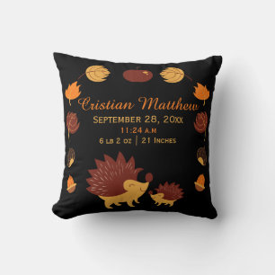 Cute Hedgehog Birth Record New Baby Personalized Throw Pillow