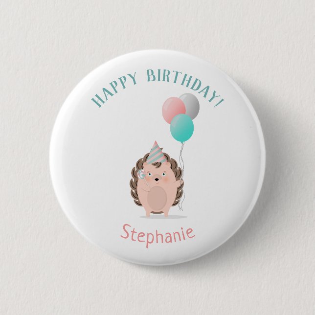 Cute Hedgehog Birthday 2 Inch Round Button (Front)