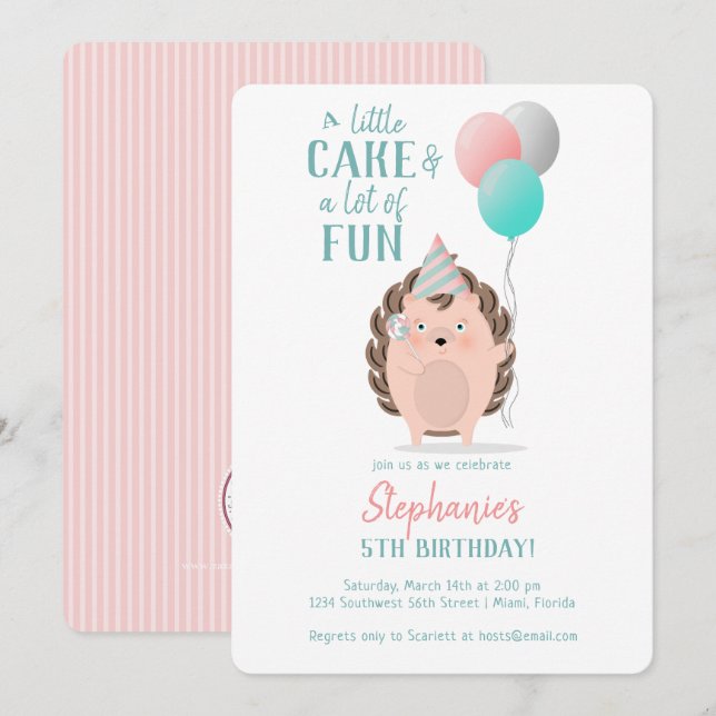 Cute Hedgehog Birthday Invitation (Front/Back)
