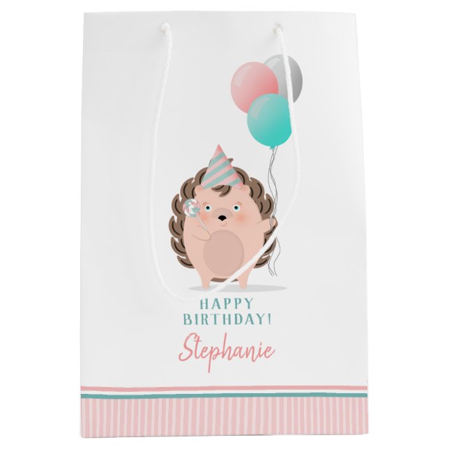 Cute Hedgehog Birthday Medium Gift Bag (Front)