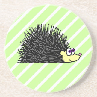 Cute Hedgehog Cartoon Green Background Coaster
