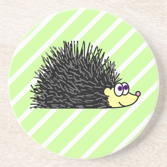 Cute Hedgehog Cartoon Green Background Coaster (Front)
