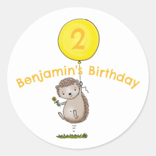 Cute hedgehog cartoon personalized birthday classic round sticker