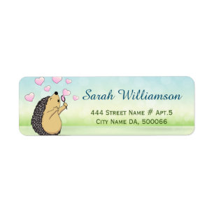 Cute Hedgehog Cartoon Soap Bubble Hearts Étiquette