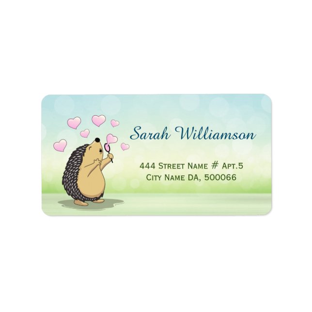 Cute Hedgehog Cartoon Soap Bubble Hearts Étiquette (Devant)
