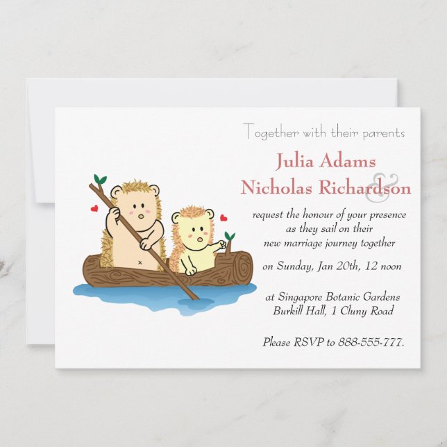 Cute Hedgehog Cartoon Wedding Invitation (Front)