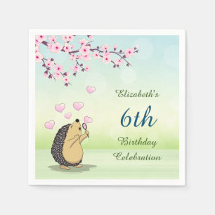 Cute Hedgehog Cherry Blossom Custom Napkin