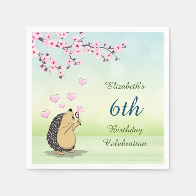 Cute Hedgehog Cherry Blossom Custom Napkin (Front)