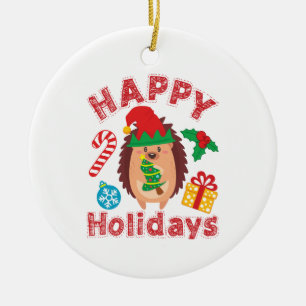 Cute Hedgehog Christmas Animal Ceramic Ornament