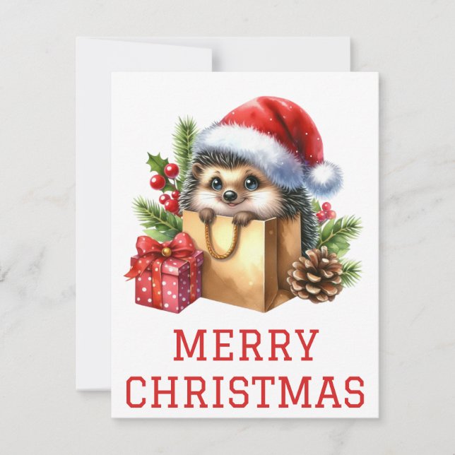 Cute Hedgehog Christmas Card (Front)