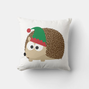 cute Hedgehog Christmas Elf Throw Pillow