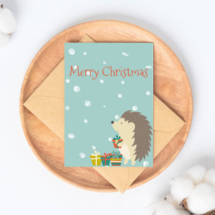 Cute Hedgehog   Christmas Postcard