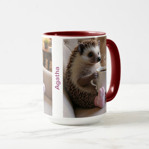 Cute Hedgehog Coffee Fluffy Socks Editable Mug