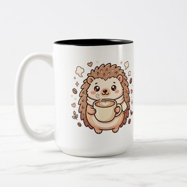 Cute Hedgehog Coffee Kawaii Two-Tone Mug (Left)