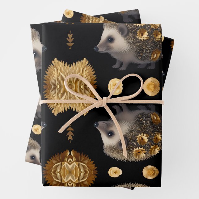 Cute Hedgehog Colorful Wrapping Paper  (In situ)