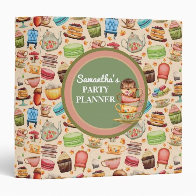 Cute Hedgehog Colourful Teacups Party Planne Binde Binder (Front/Spine)