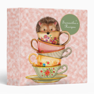 Cute Hedgehog Colourful Teacups Recipe Binder