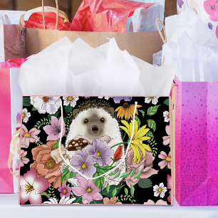 Cute Hedgehog Colourful Wildflowers Woodland Large Gift Bag