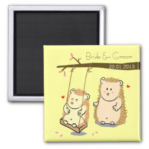 Cute Hedgehog couple at tree swing wedding favour Magnet