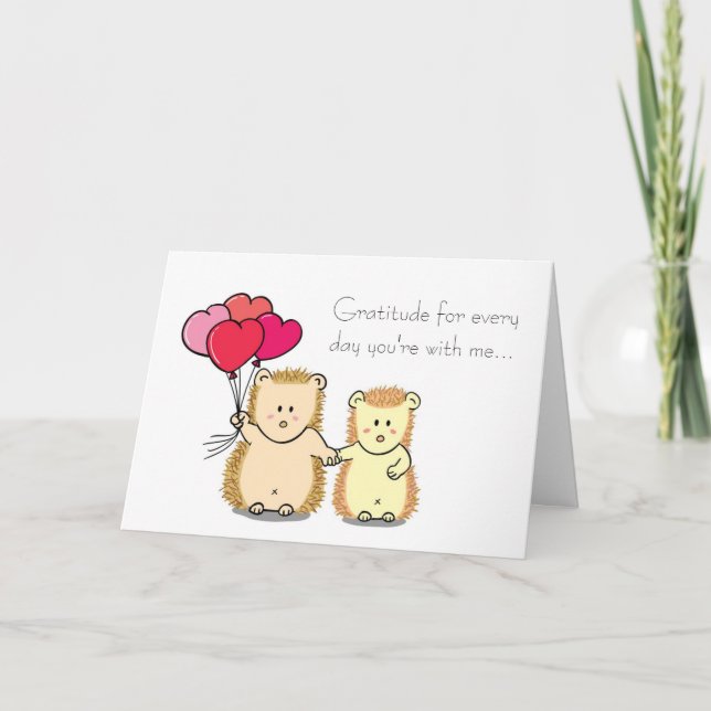 Cute Hedgehog Couple Cartoon Valentine's Day Card (Front)