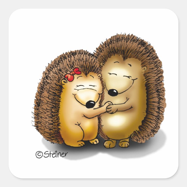 Cute Hedgehog Couple - Mr. and Mrs. Customize Square Sticker (Front)