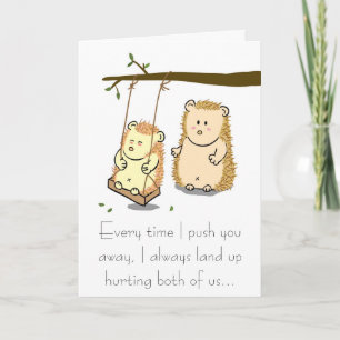 Cute Hedgehog couple on Tree Swing Apology Card