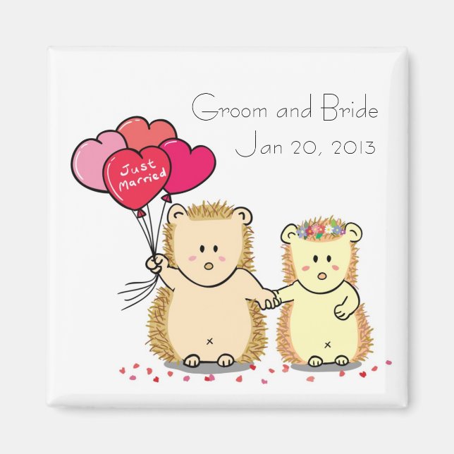 Cute hedgehog couple wedding favour magnet (Front)