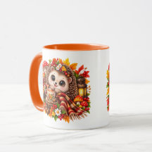 Cute Hedgehog Cozy Autumn Teacup Woodland